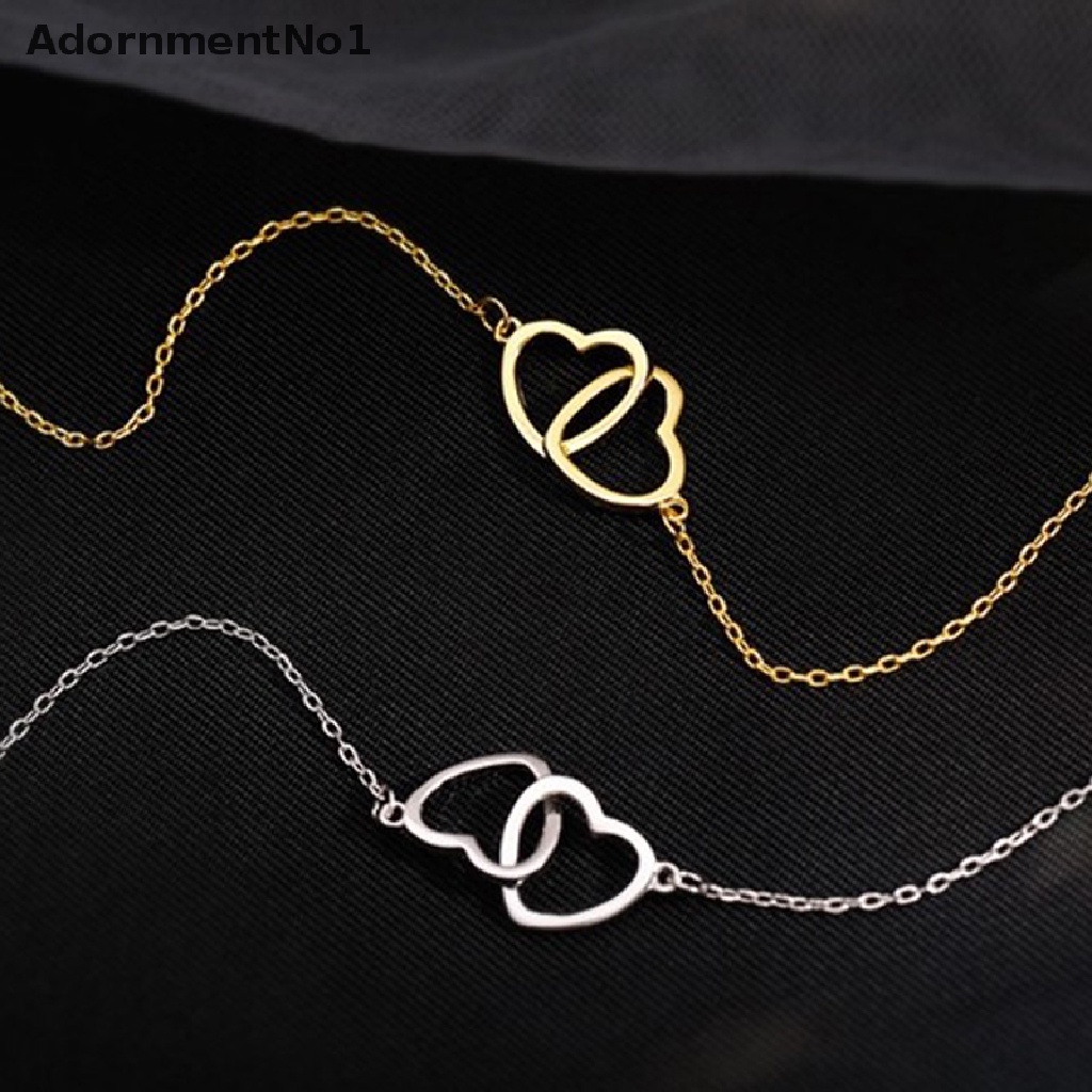 (AdornmentNo1) Kalung Rantai Dengan Liontin Hati Ganda Bahan Stainless Steel Untuk Wanita