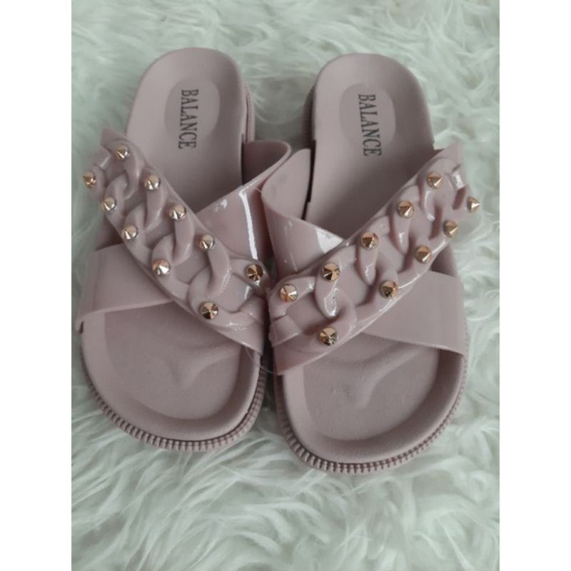 Sandal Wedges Silang Rantai Kilau Impor 1604 - 49l