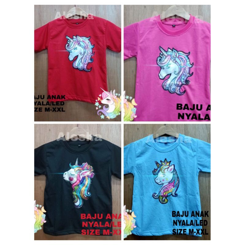 Kaos Anak Perempuan Unicorn LED bisa menyala.