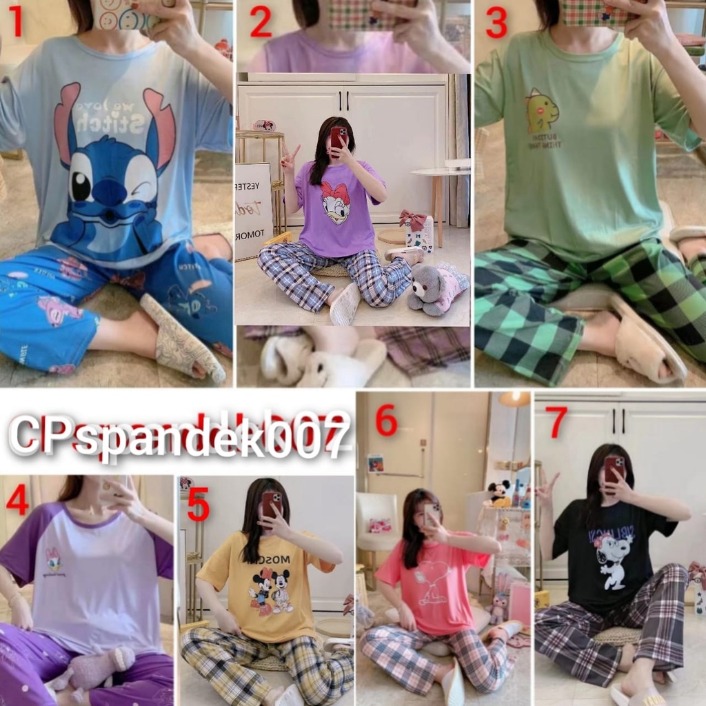 Baju tidur piyama spandek import lengan pendek celana panjang CPspandek02