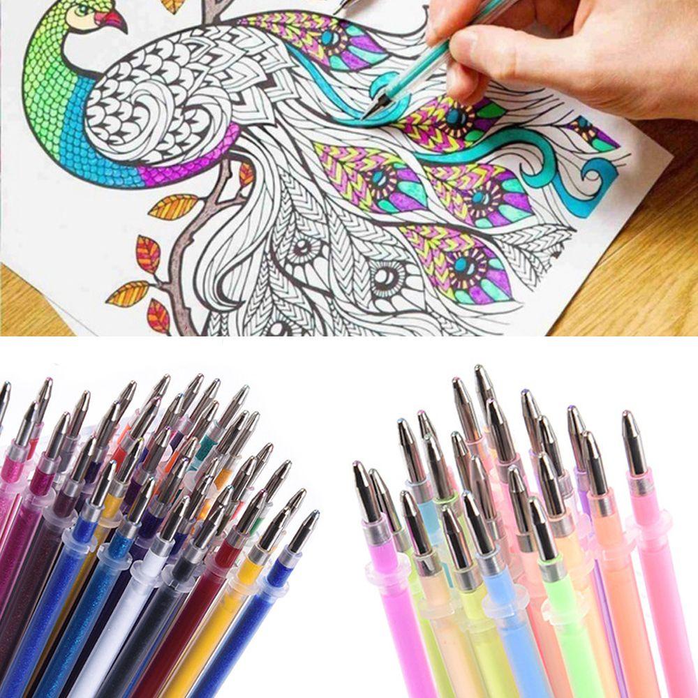 Solighter 24/36/48PCS Isi Ulang Fluorescent Gambar Kuas Cat Air Perlengkapan Lukisan Glitter Pen