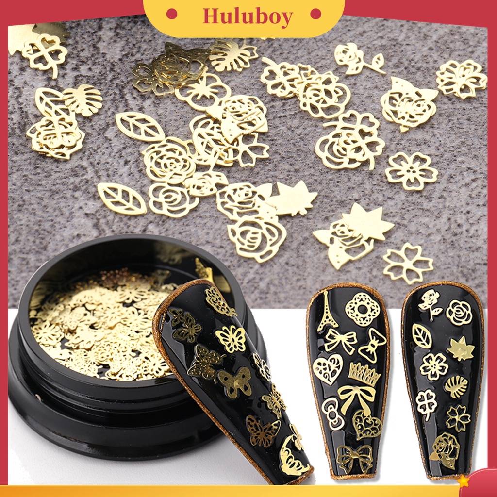 Huluboy Huluboy♡ Payet Logam Bentuk Hati Daun Mahkota Pita Untuk Aksesoris Perhiasan Nail Art
