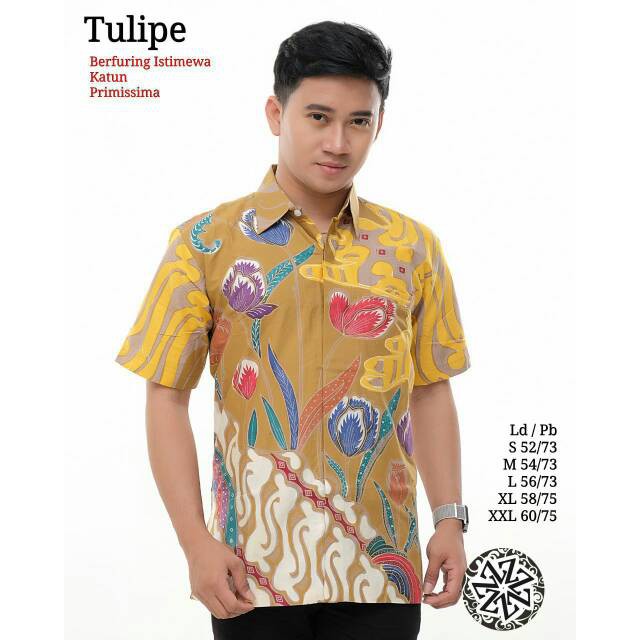 Kemeja Kantor Pria Batik Tulis Kombinasi berkualitas Lengan Pendek warna Kuning