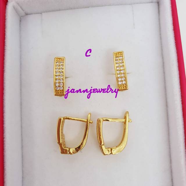 Anting jepit ♡TIN-6♡ permata lapis mas