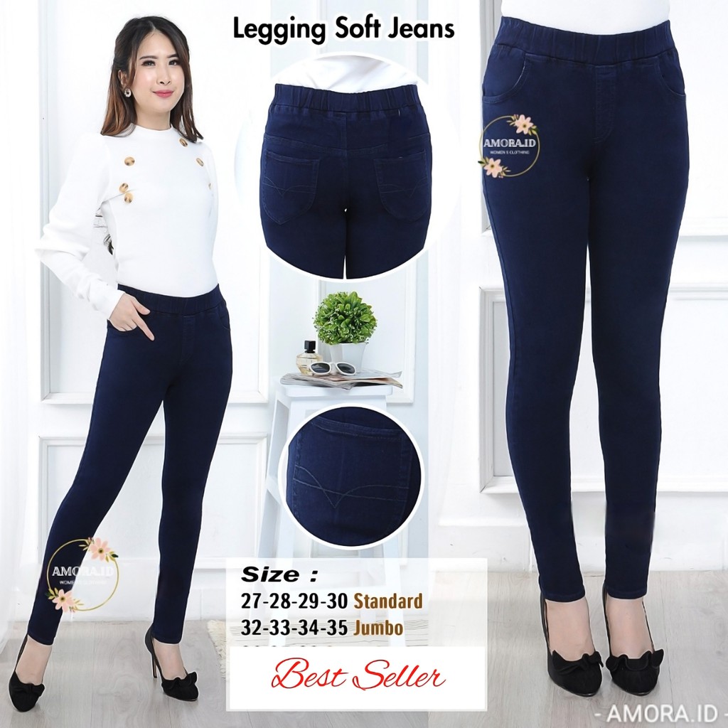 AMORA Legging Jeans Pinggang Karet Size 27-35