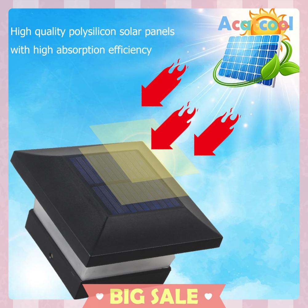 1pc 6LED Solar Power Fence Light Waterproof Square Column Lamp Garden Decor