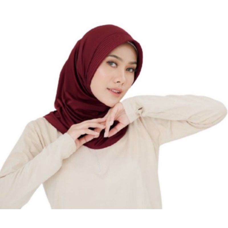 Hijab Sport | Jilbab Kerudung Instan Sporty | Olahraga volly Gym Lari Renang | hijab Jersey premium-Maroon