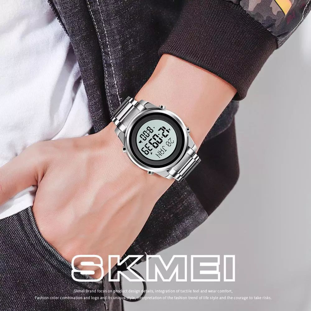 SKMEI 1734 Jam Tangan Pria Digital Muslim Kiblat Tali Stainless WATCHKITE WKOS