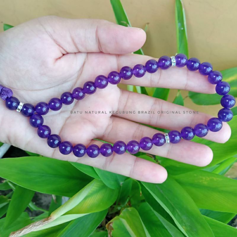 Tasbih Batu Kecubung Ungu brazil 8mm,Original/Asli100% Batu Alam