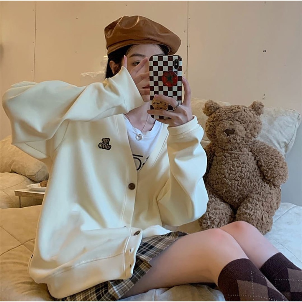Cardigan Wanita Bordier | May Bear Cardigan Oversize Wanita | Cardigan Panjang Wanita | Cardigan Korean Style