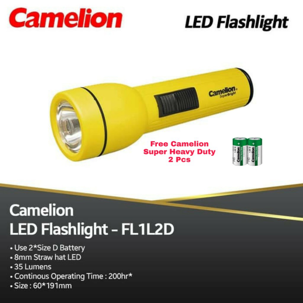 SENTER LED CAMELION FL1L2XBATERAI D|FREE 2 PCS BATERAI CAMELION SIZE D