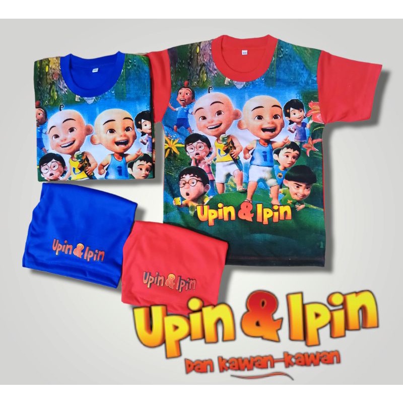 Baju Kaos Setelan Anak Laki Laki Motif Upin Ipin 3-7 tahun