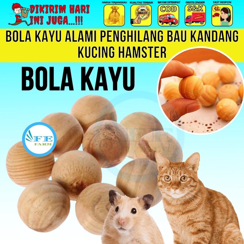 Bola Kayu Penghilang Bau Kandang Kucing Hamster Kelinci Alami Mainan Kucing FEFARM