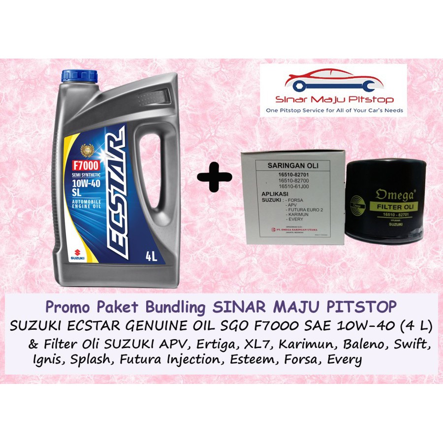 Paket Bundling Oli SUZUKI GENUINE SGO ECSTAR 10W-40 SL & Filter SUZUKI APV & ERTIGA & XL7 & KARIMUN