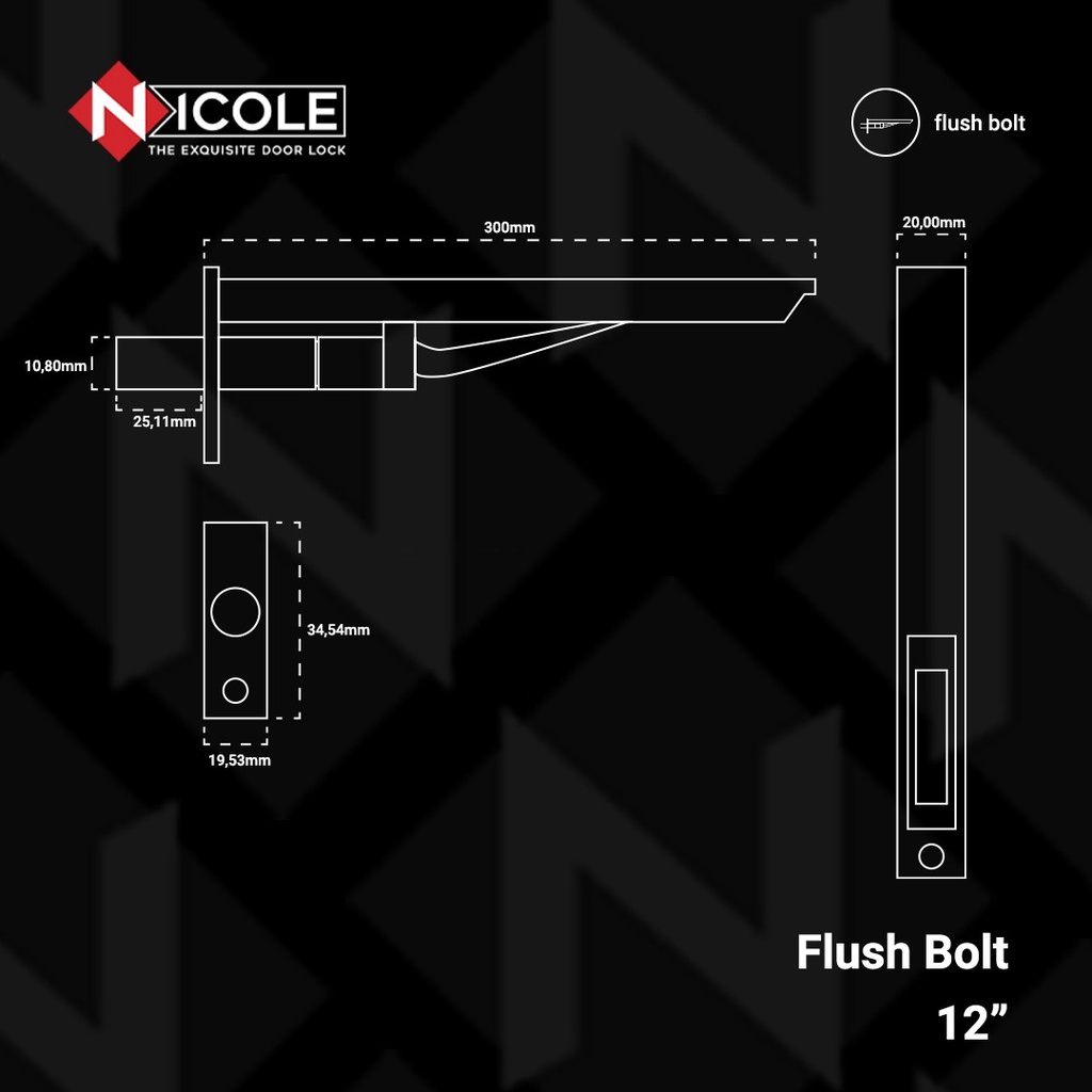 Grendel Tanam Pintu 6&quot; + 12&quot; Grendel Slot Pintu Flush Bolt