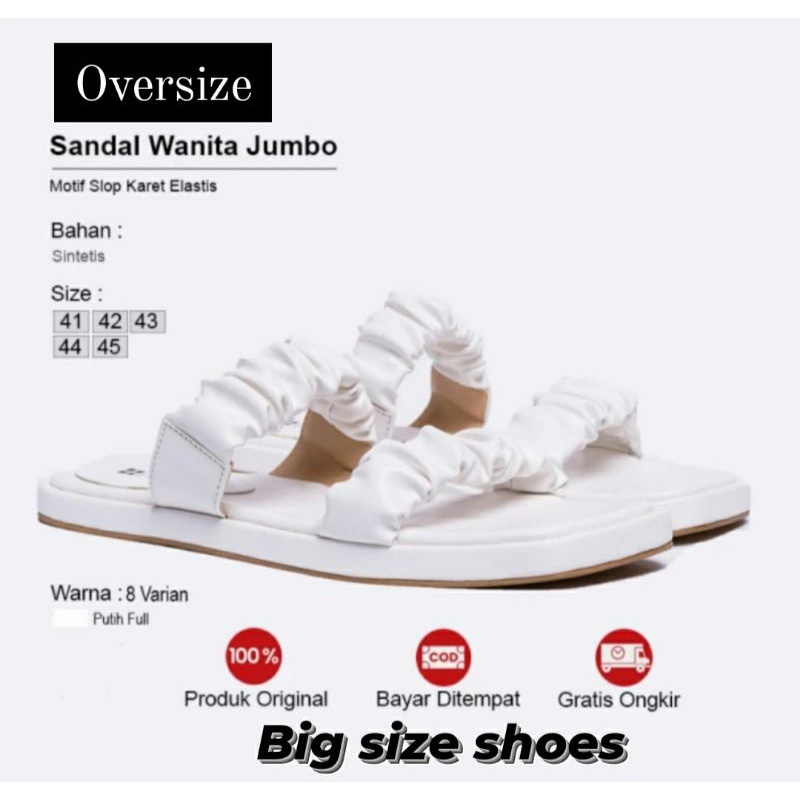 WOMAN BIG SIZE 41.45 Sendal Clara Wanita JUMBO White Oversize Kaki Cewe Gemuk Lebar Impor, 41