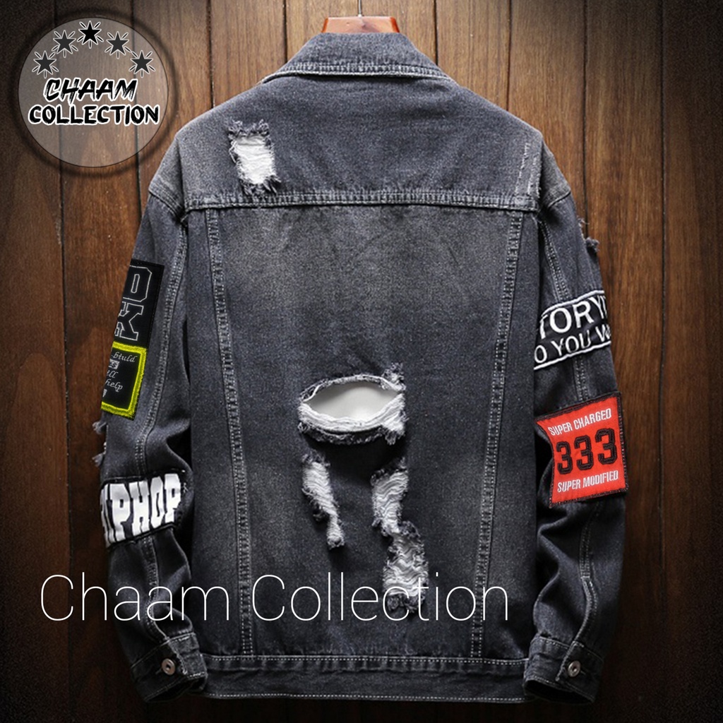 [COD]Jaket Shanghai Emblem Dengan Design Modern dan Stylish|Jaket Jeans Denim Musim Semi|Jaket Pria