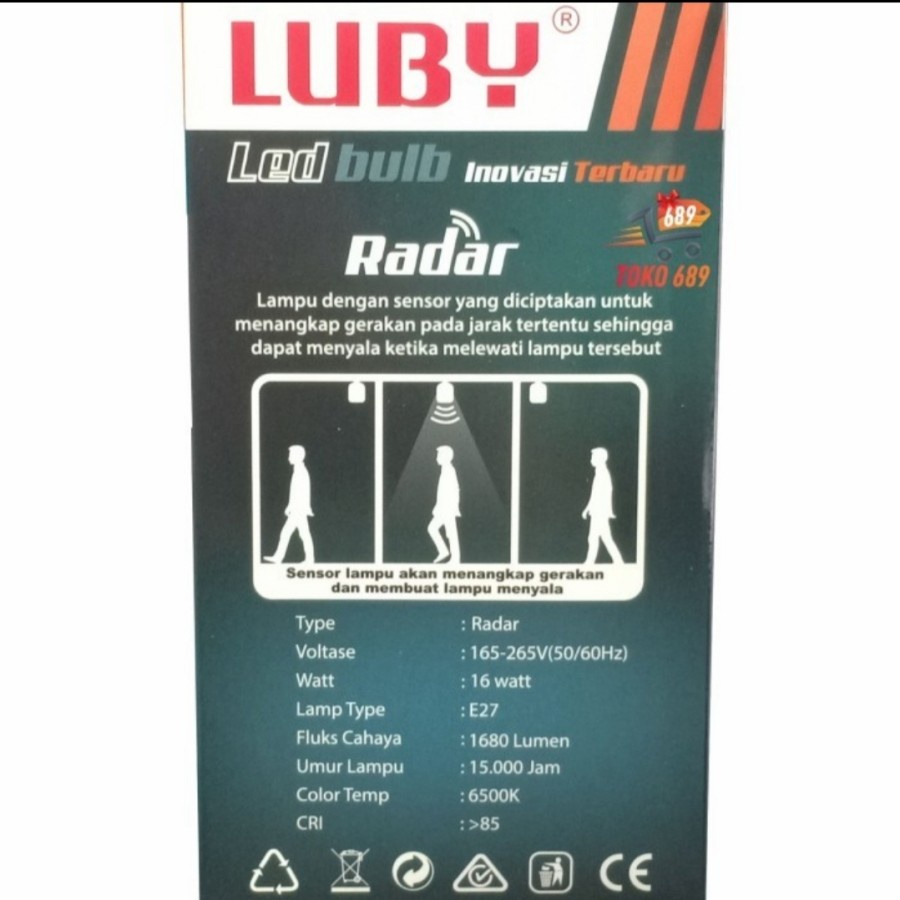 LUBY LAMPU RADAR LED 16 WATT CAHAYA PUTIH SENSOR GERAK OTOMATIS 16W