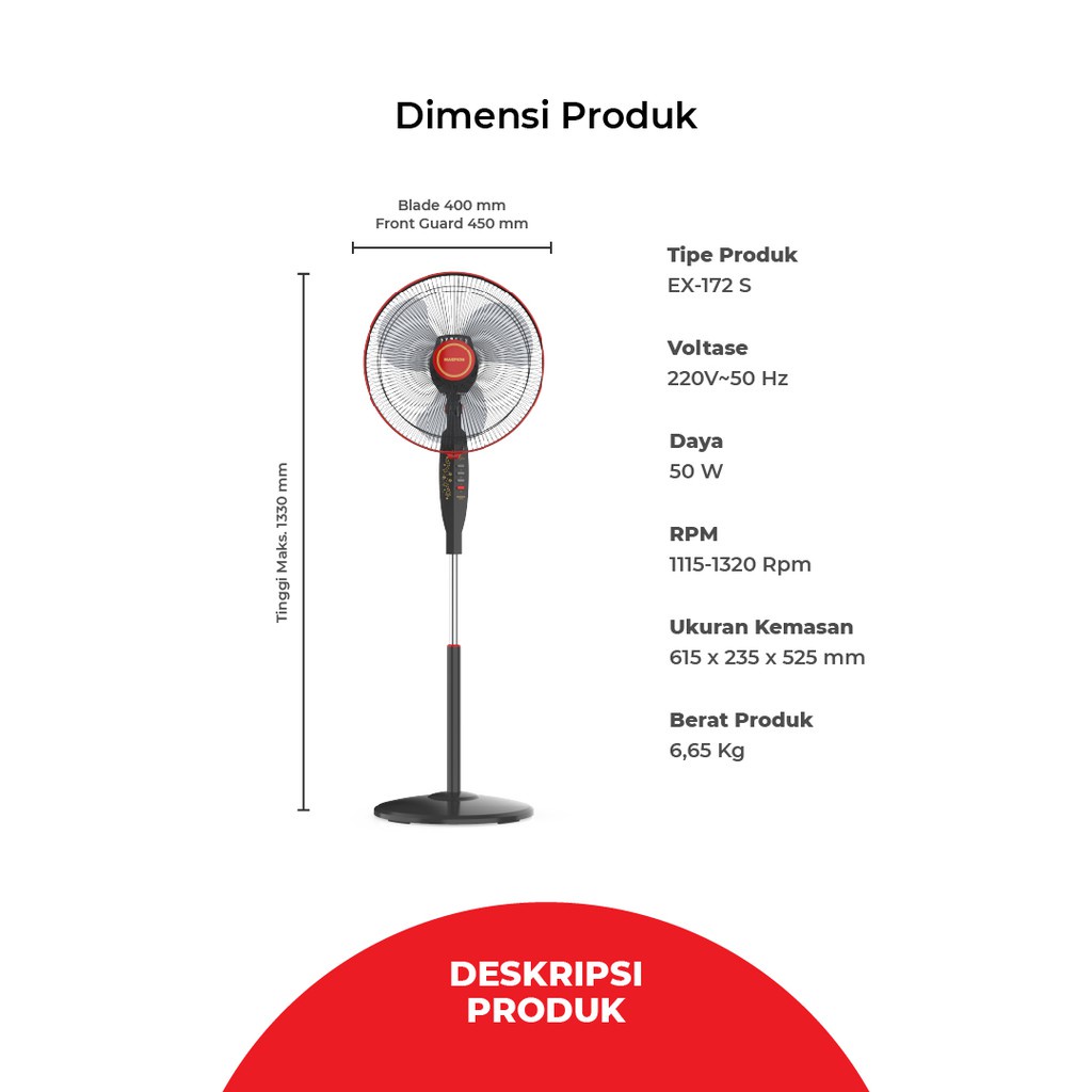 Maspion Kipas Angin Berdiri / Stand Fan 16  Inch EX-172