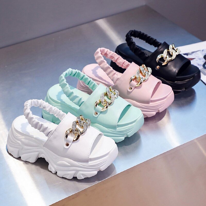SALE  LOKAL AXELINE Sepatu Sandal Wanita Korea Chain Scrunchie Wedges AP11
