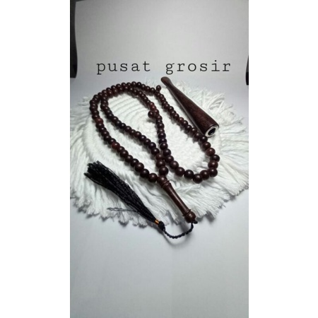 Paket tasbih &amp; pipa galih asem tasbih asem asli tasbih kayu galih asem free pipa galih asem 12cm CLW