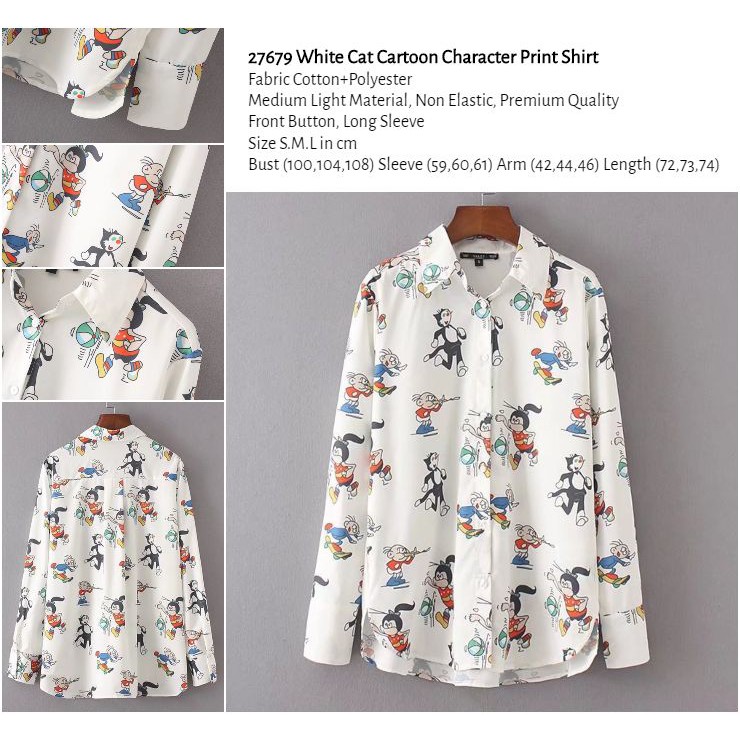 

27679 White Cat Cartoon Character Print Shirt (1)