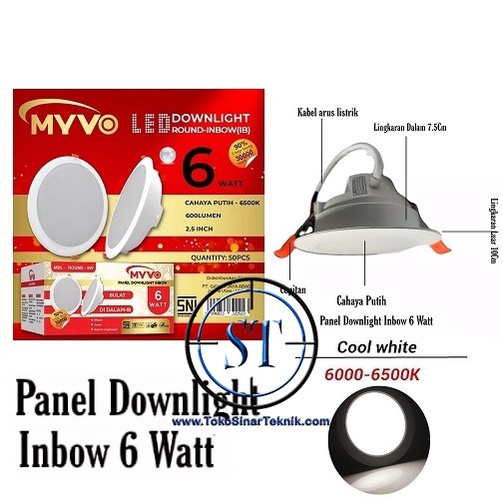 MYVO Panel LED Lighting 6W / Lampu Panel Downlight 6 Watt Ceiling Light Bolham Inbow Sorot Plafon Rumah Tipis Slim Hemat Energi Listrik