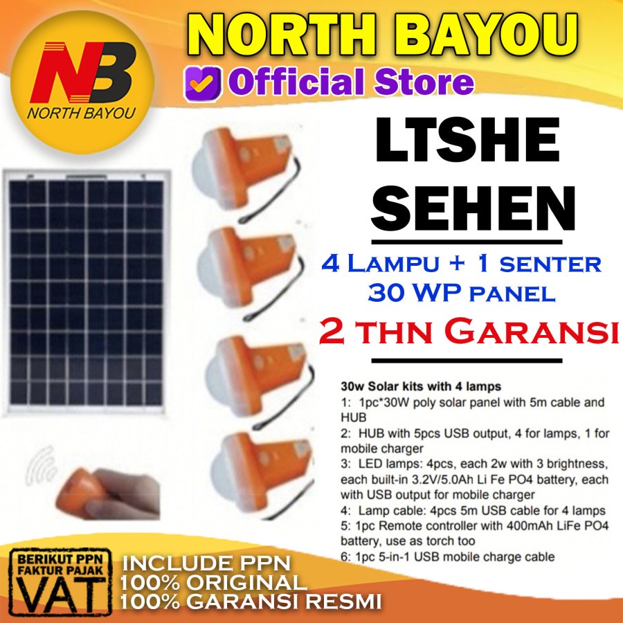 DKD senter lampu LTSHE Sehen 4 lampu + 1 senter solar panel 20wp