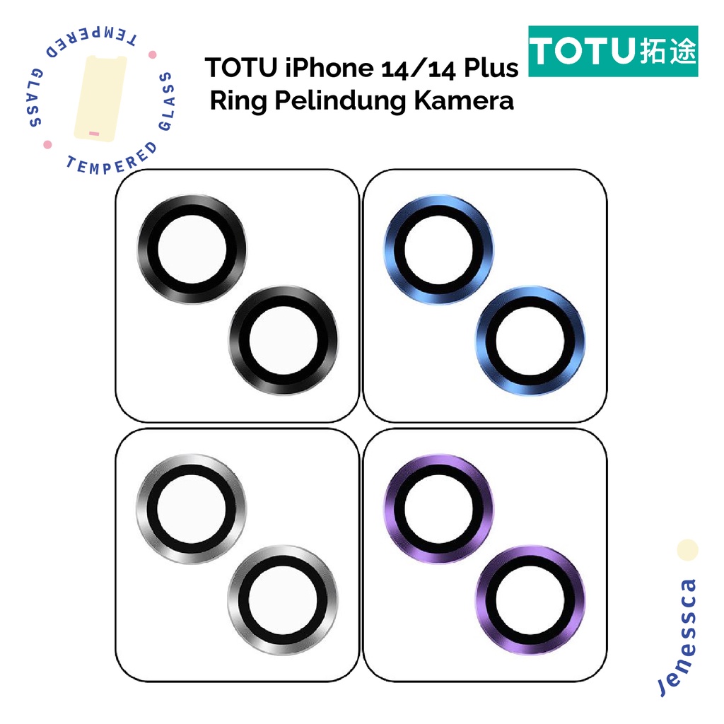 Camera TOTU iPhone 14/14 Plus Ring Pelindung Kamera Tempered Glass