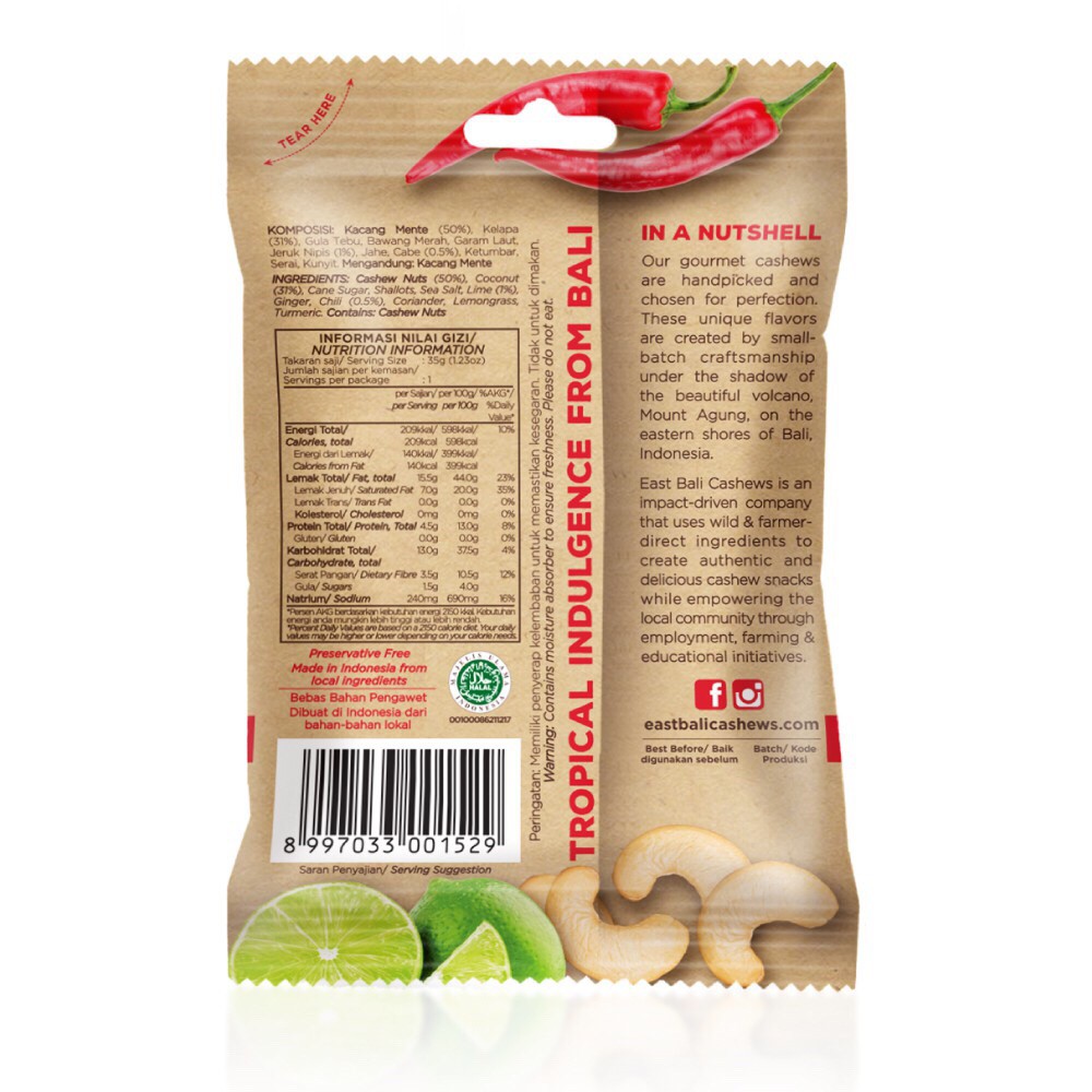 East Bali Cashew, Chili Lime Cashew Nut 35gr