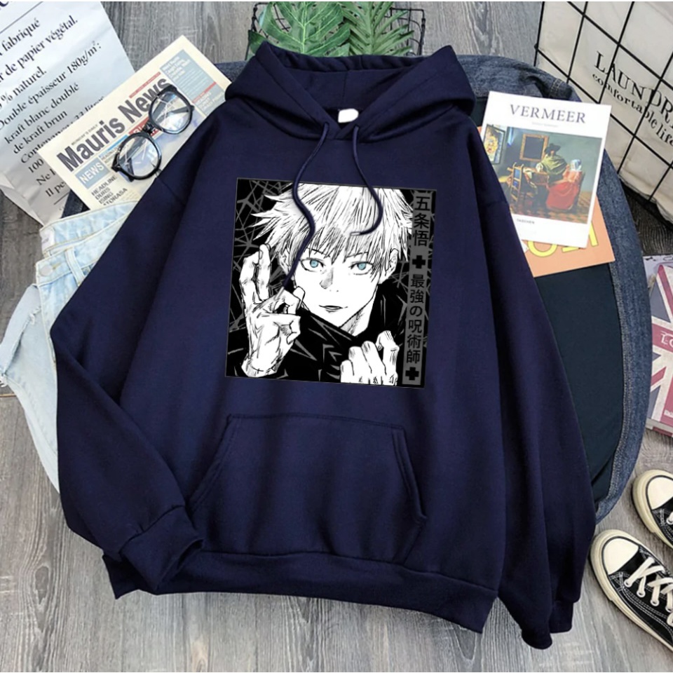SATORU GOJO ILUTION ANIME Jumper Hoodie II Sweater Hoodie Anime II Sweter Oblong Topi II SIZE M - XL ( Pria &amp; Wanita / Anak &amp; Dewasa )