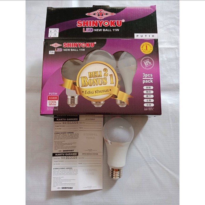 Lampu Led Shinyoku 11 Watt New Ball ( Beli 2 Bonus Gratis 1 )