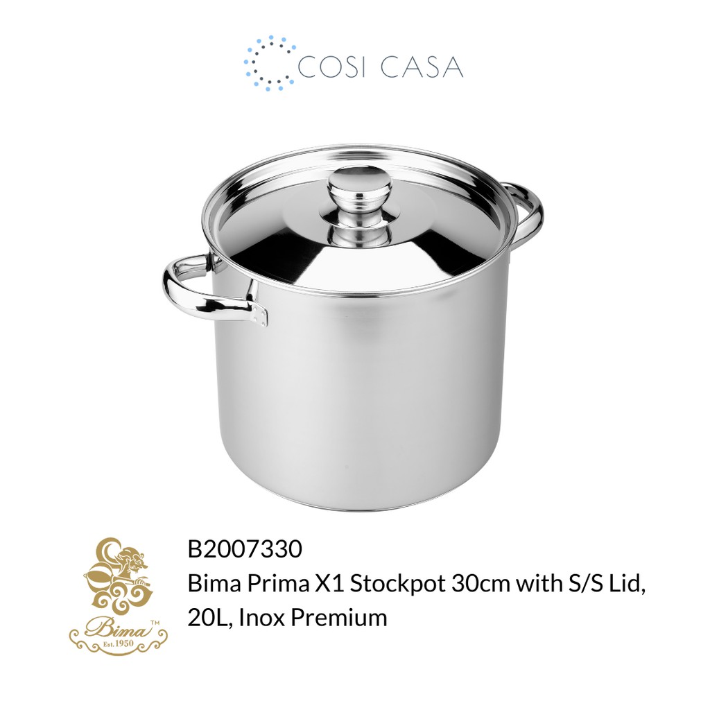 BIMA PRIMA X1 STOCKPOT 30CM WITH S/S LID, 20L, INOX PREMIUM