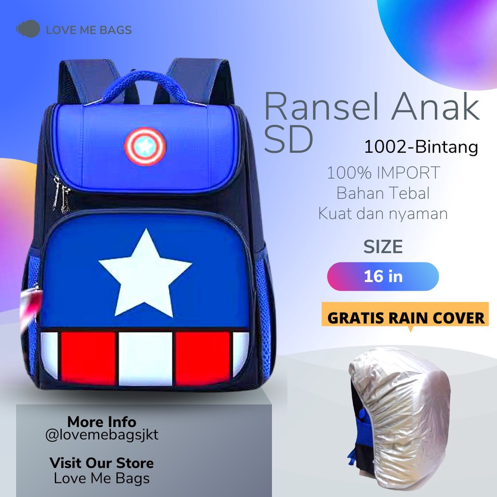 LMB Tas Anak Sekolah Cowok SD Import Gambar Karakter Superhero Viral Bahan Nilon Premium Anti Air