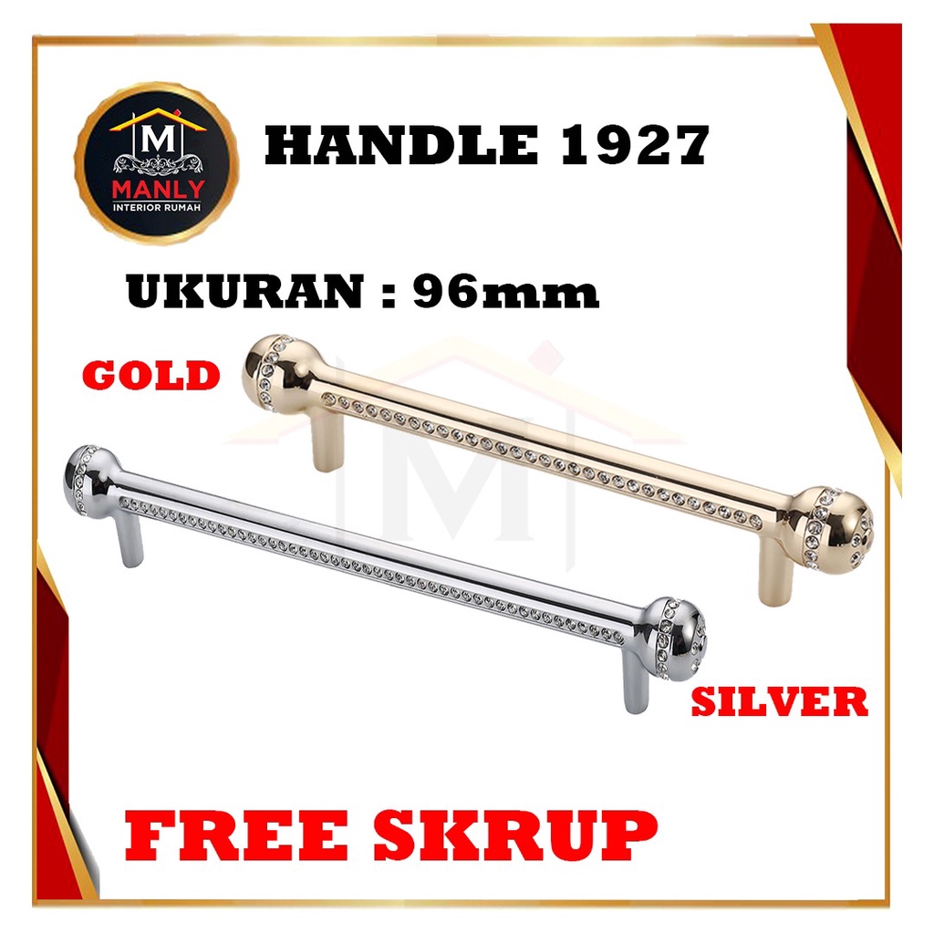 Handle Bling-Bling Tarikan Kristal Handle Lemari Handle Minimalis Gold &amp; Silver 96 MM Tarikan Laci Minimalis