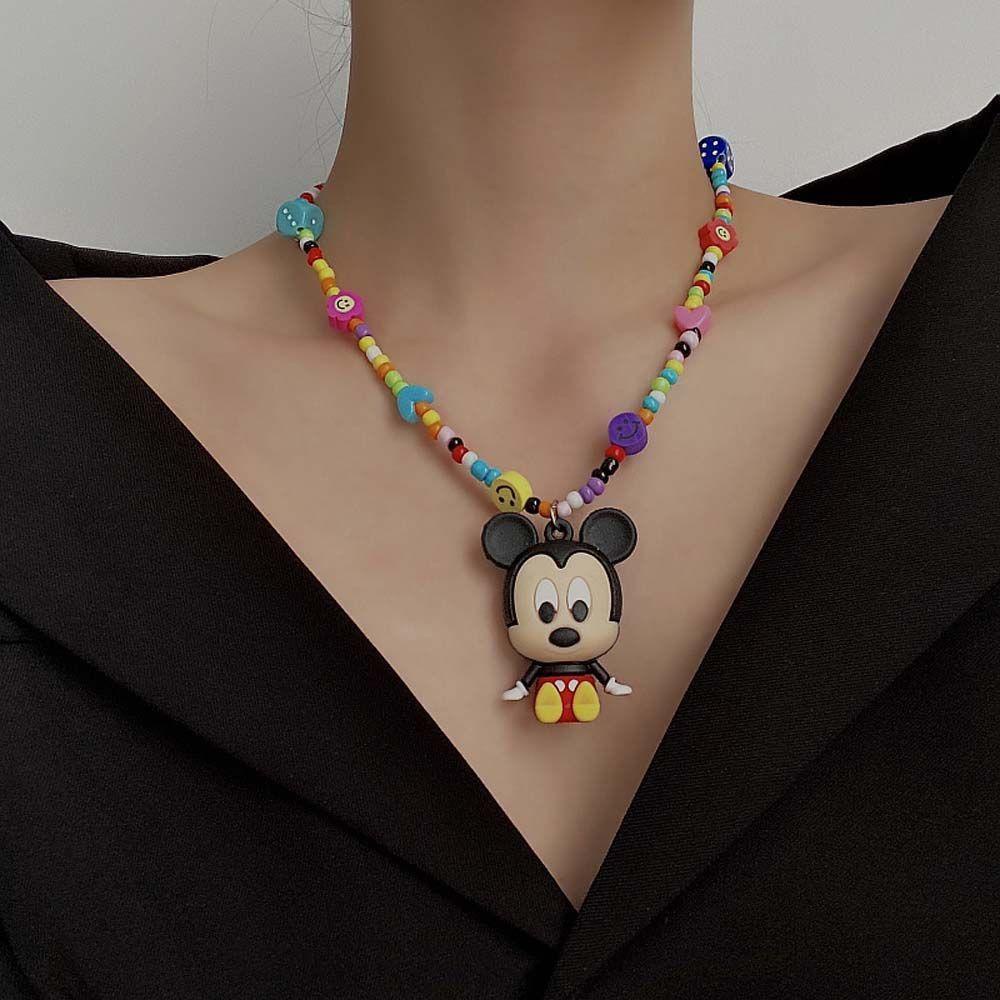 [Elegan] Korea Liontin Kalung Trendi Elegan Warna Permen Adjustable Manik-Manik Rantai Panda Senyum Wajah Kalung