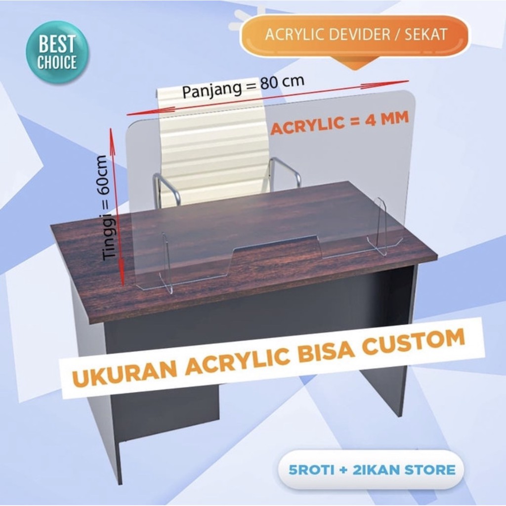 

PARTISI / SEKAT / PEMBATAS MEJA KASIR DIVIDER AKRILIK 4MM - 80 X 60 CM