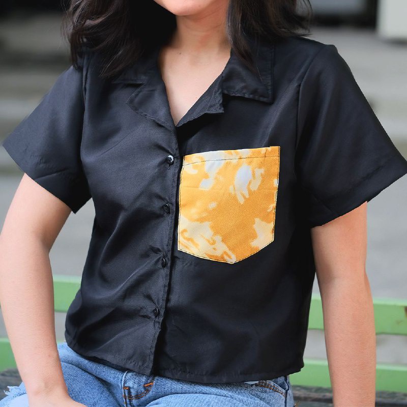 Tq88indonesia Fashion Kemeja Wanita Lengan Pendek Terbaru / Kem Yunaki / Hem Kombinasi Wanita Kekinian / Kemeja Polos Cewek / Baju Santai Wanita / Baju Natal / Kemeja Hitam Wanita