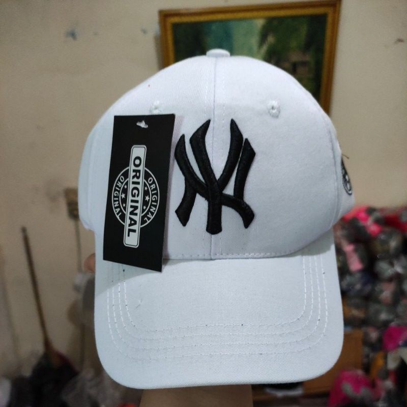 Topi NY New York Topi Baseball Pria Wanita-putih