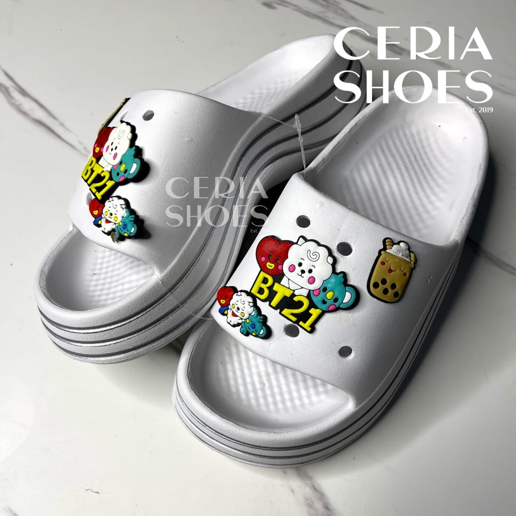 EVA Sandal FUJI Wedges Wanita Rubber Super Empuk Ringan Free Jibbitz BT21 Import Non-Slip Sol Anti Lecet 805