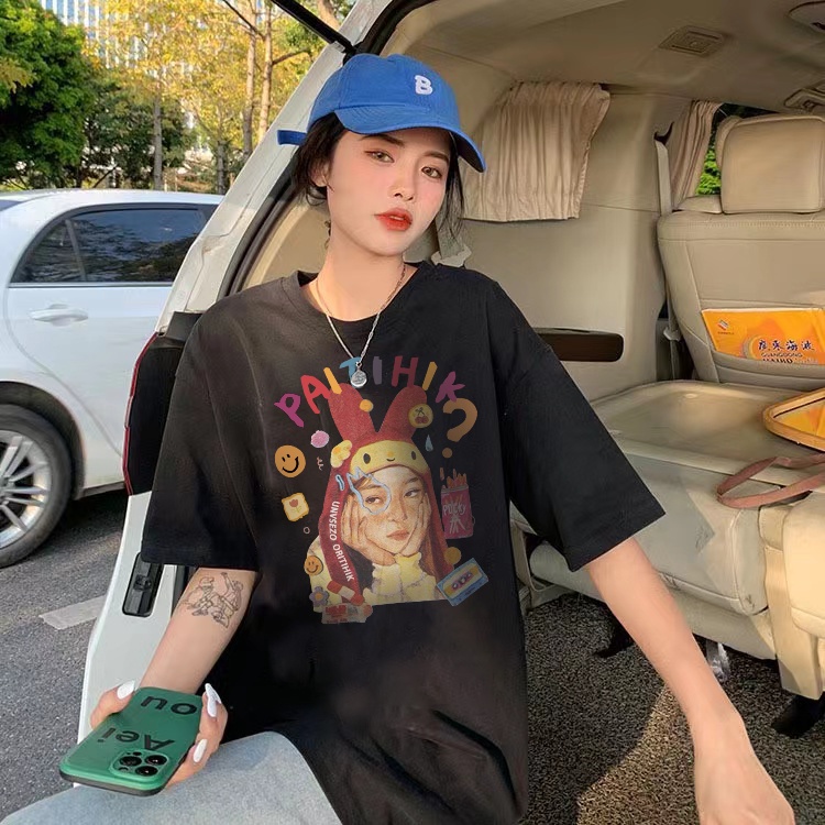 Korean Style T-shirt Baju Wanita Kekinian Korean/baju oversize wanita murah/T-shirt hitam/Big size print kaos wanita tshirt atasan top korea