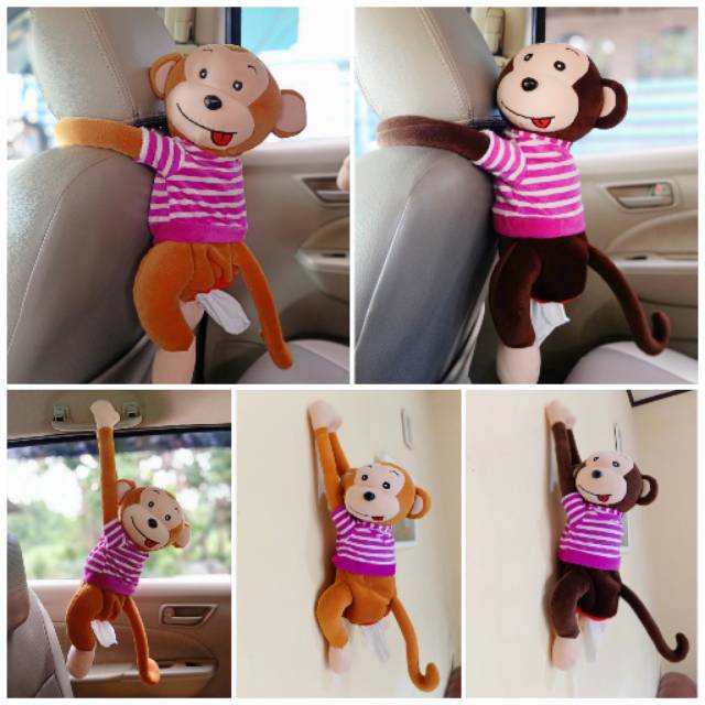 Sarung Tisu Tempat Tissue Karakter Boneka Monyet Monkey  Gantung di Mobil dan Dirumah