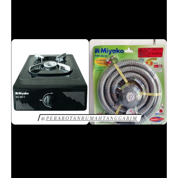 Paket kompor gas miyako 1 tungku KG 201C (Burner Aluminium) + Selang regulator miyako RMS 206 / Komp
