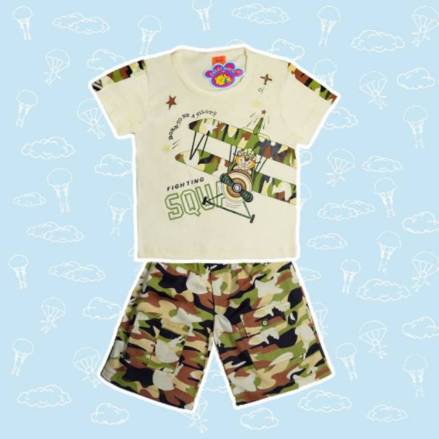 Baju Setelan 2-3 tahun LORENG ARMY Anak/Bayi/Balita - Anak Laki-laki - Keren Lucu