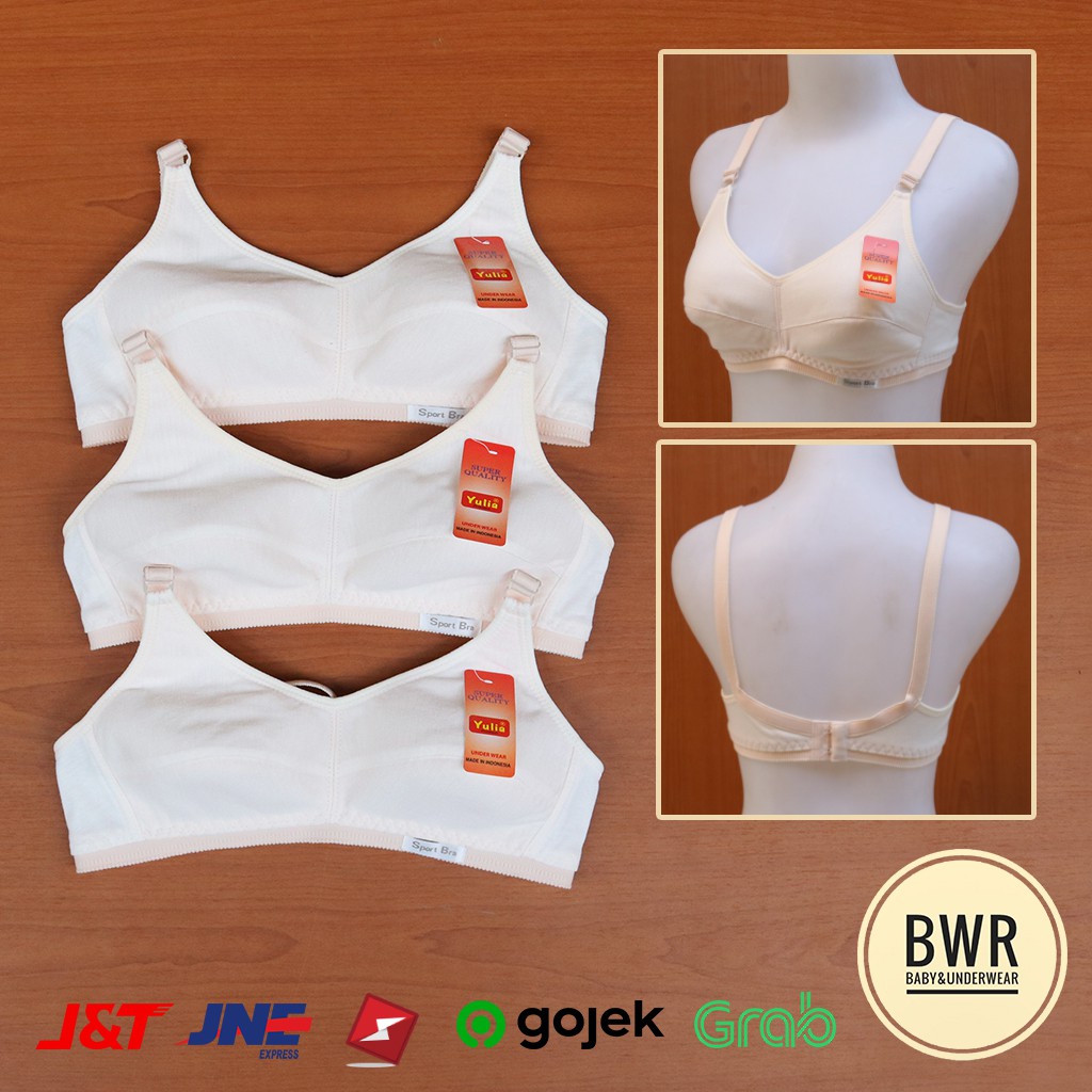 [ Harga 1pc &amp; 3pc ] Bra YULIA Cream | Bra Wanita Dewasa Sport Polos Kait 2 - VIII B6 Bwr