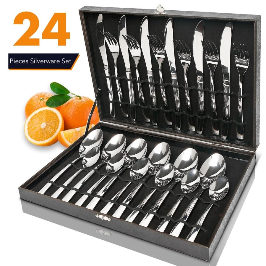 Elegant Life Cutlery Set Perlengkapan Makan Sendok Garpu Pisau Western 24PCS - JA24 - Silver