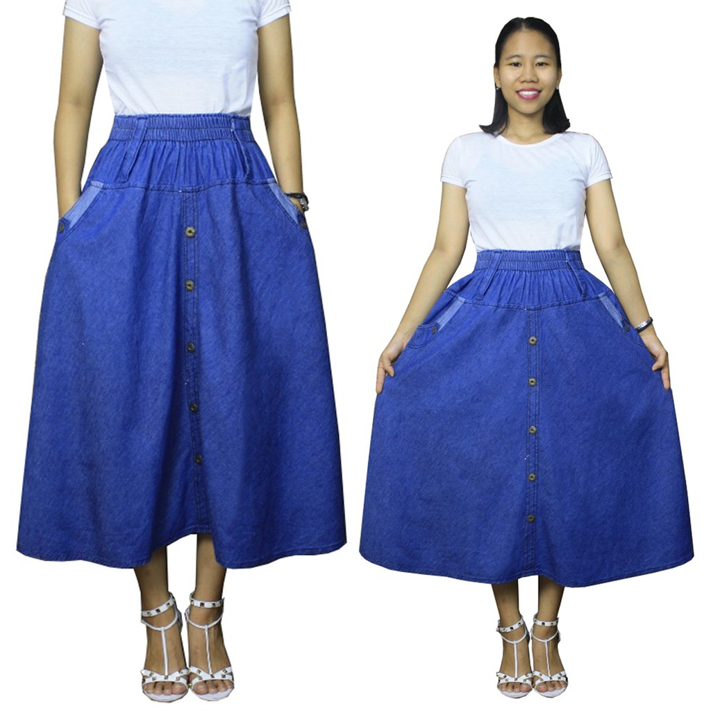 SB Collection Rok Payung Ulan Midi Jeans Jumbo Wanita