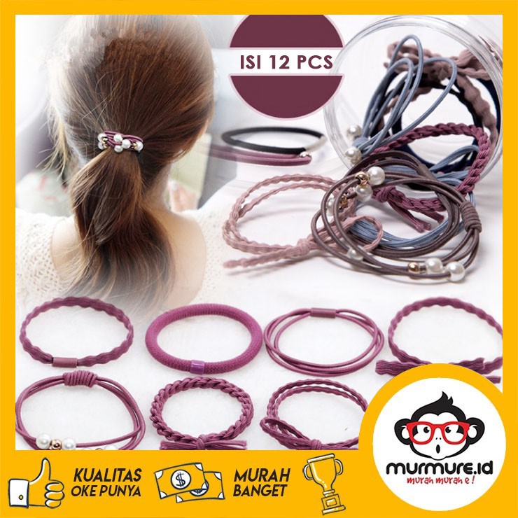MURMURE.ID | 12PCS/SET KARET RAMBUT ALA KOREA IKAT RAMBUT MUTIARA BANYAK WARNA HA031