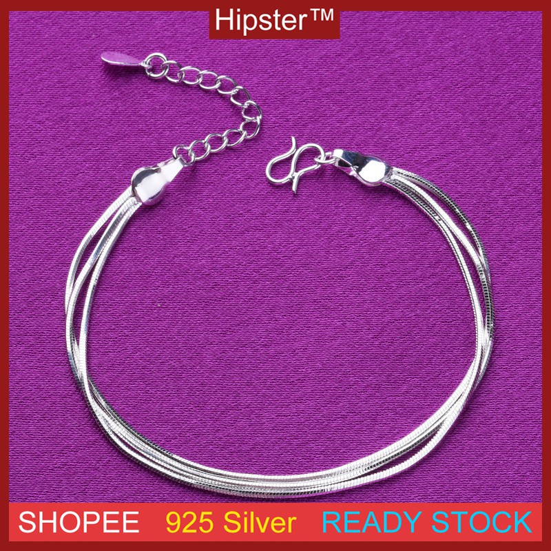 Fashion Aksesoris S925 Sterling Gelang Perak Desain Tiga lapis Gaya Sederhana dan Gelang Kepribadian Serbaguna