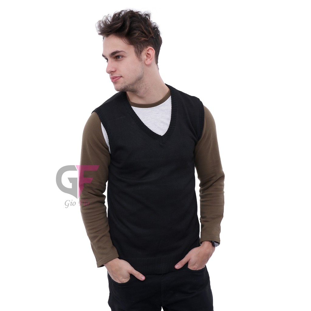 GIOFLO Rompi Rajut Waistcoat Rajut Pria Hitam / ROM 310